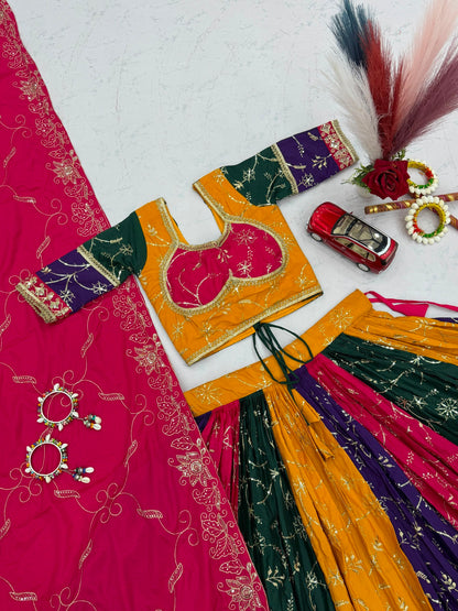 6 Meter Flair Multicolor Panelled Lehenga Choli With Embroidered Dupatta