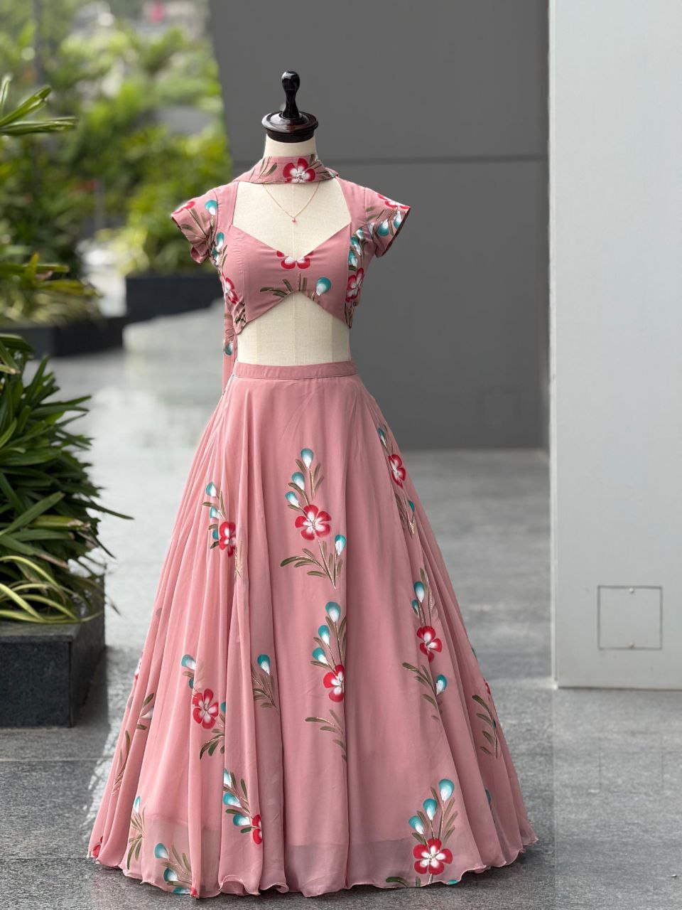 Pink Floral Printed Lehenga Choli With Dupatta