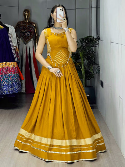 GOLDEN MUSTARD DESIGNER LEHENGA WITH GOTTA PATTI BORDER