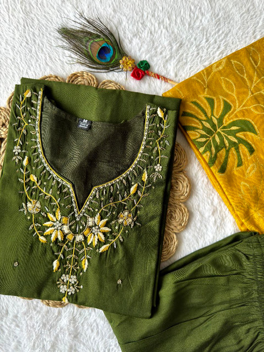 Elegance In Green Stunning Traditional Outfit With a Pop Of Yellow