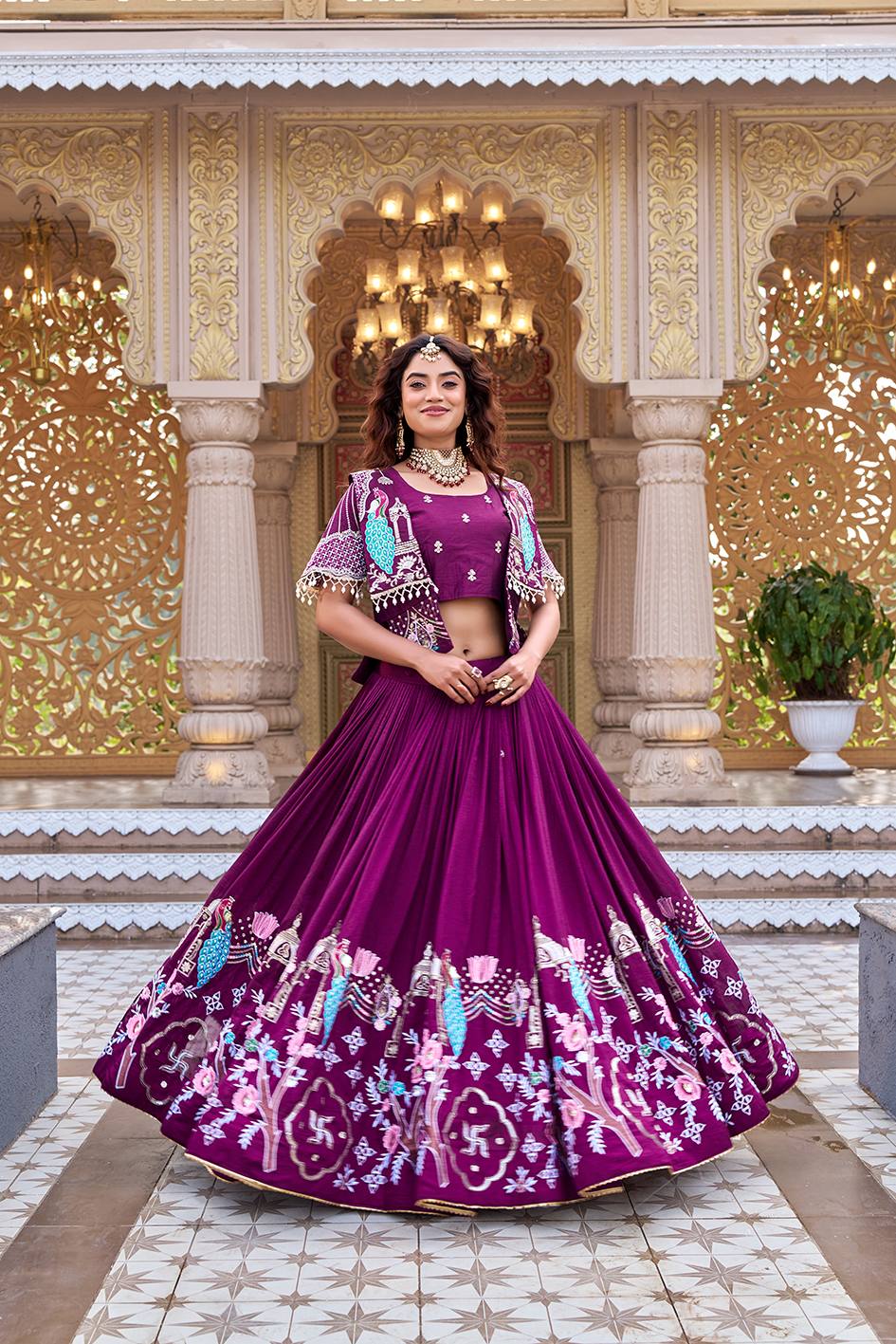 Peacock Embroidered Jacket Lehenga Choli Set