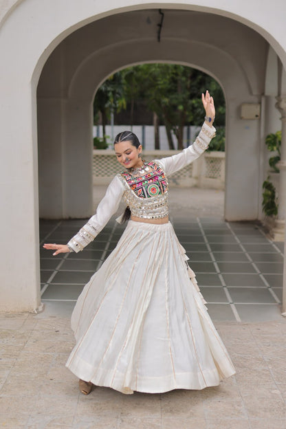 Designer Lehenga With Kutchi Gamthi Embroidered Blouse And Mirror Work