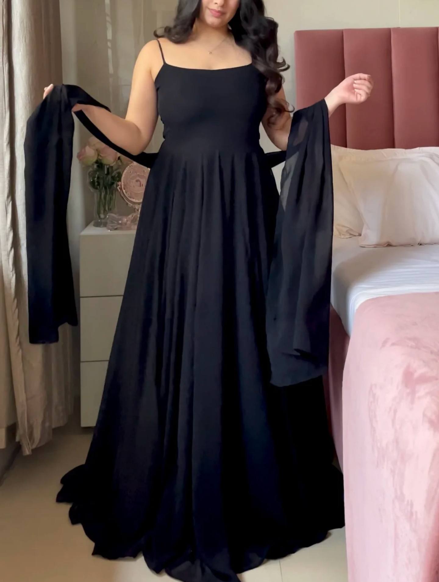 Flared Georgette Anarkali Gown With Full Sleeve Jacket