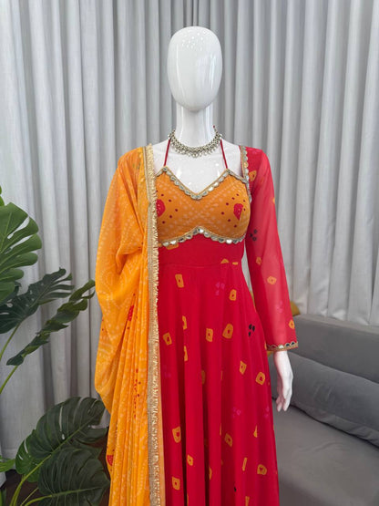 Bandhani Print Anarkali Suit with Matching Dupatta