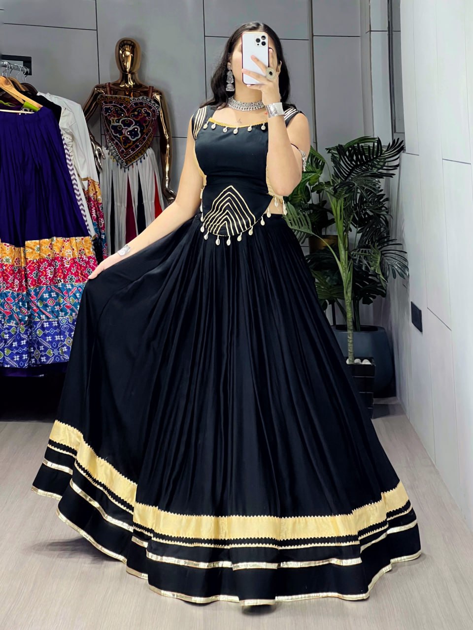 ELEGANT BLACK DESIGNER LEHENGA WITH GOLDEN GOTTA PATTI BORDER