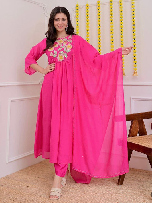 Floral Embroidered Pink Anarkali Set