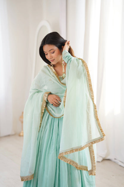 Mint Green Flared Anarkali Suit Set With Dupatta – Festive Ethnic Wear