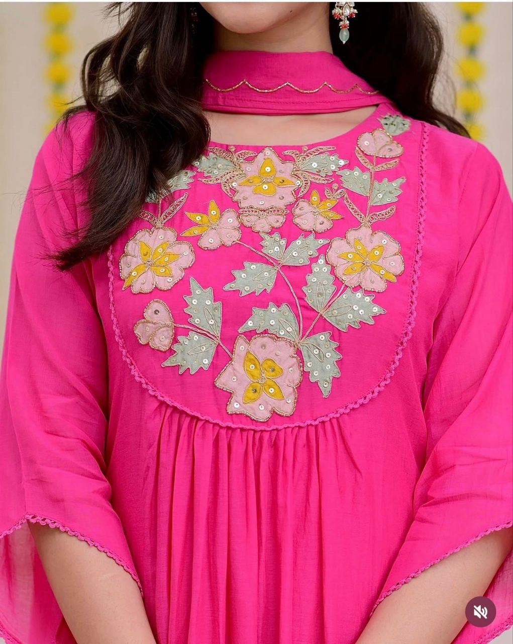 Floral Embroidered Pink Anarkali Set
