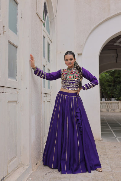 Designer Lehenga With Kutchi Gamthi Embroidered Blouse And Mirror Work