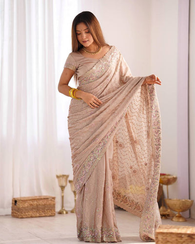 BEIGE DESIGNER SAREE WITH SEQUENCE AND EMBROIDERY WORK