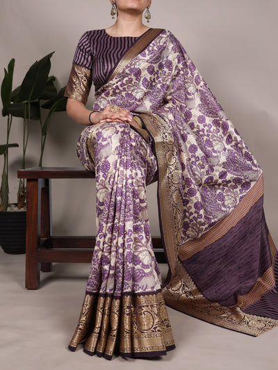 Floral Weaving Silk Saree with Rich Zari Border