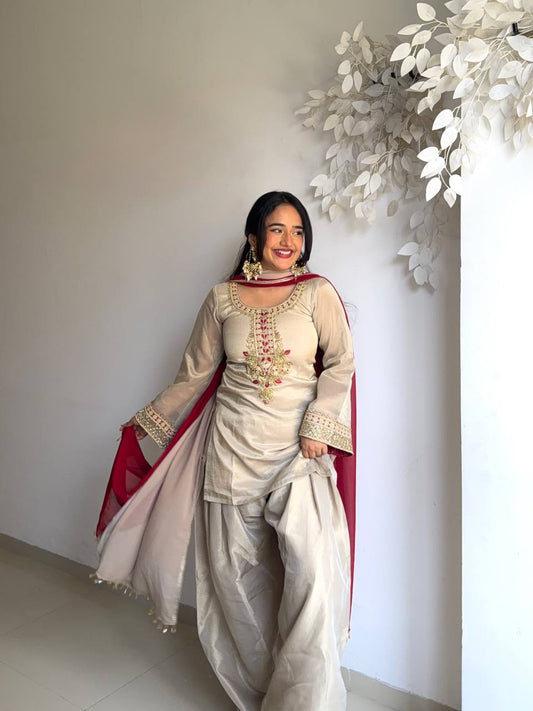 Farshi Salwar Suit With Red  And Dual-Tone Dupatta