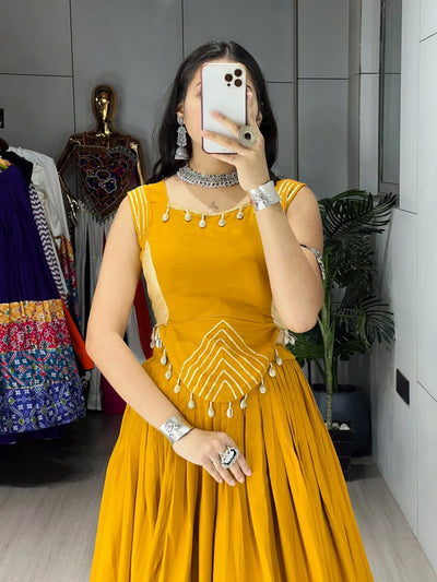 GOLDEN MUSTARD DESIGNER LEHENGA WITH GOTTA PATTI BORDER