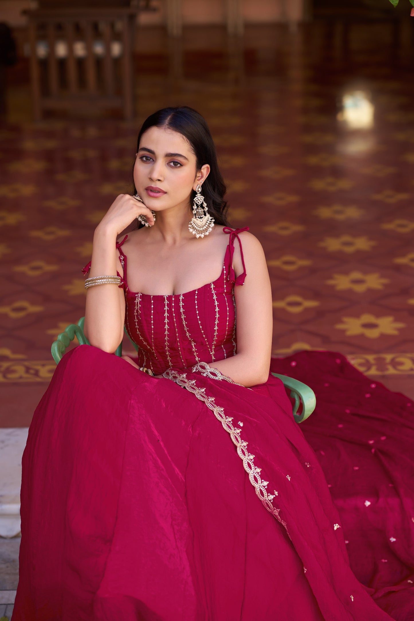 Zari Embroidered Pre-Draped Lehenga Choli Set With Attached Dupatta