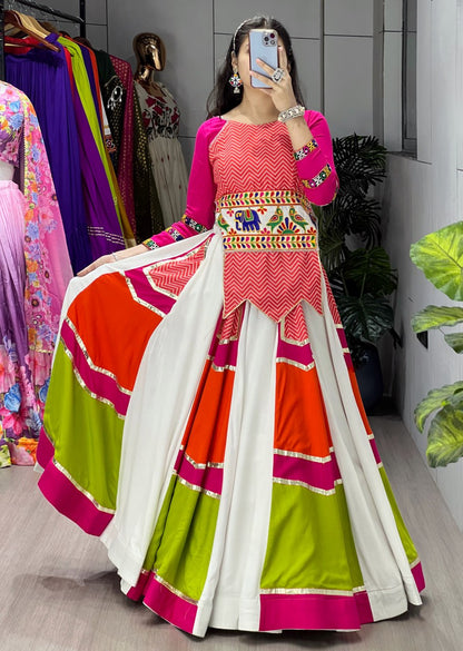 Multicolor Navratri Chaniya Choli with Mirror Work & Patchwork Lehenga