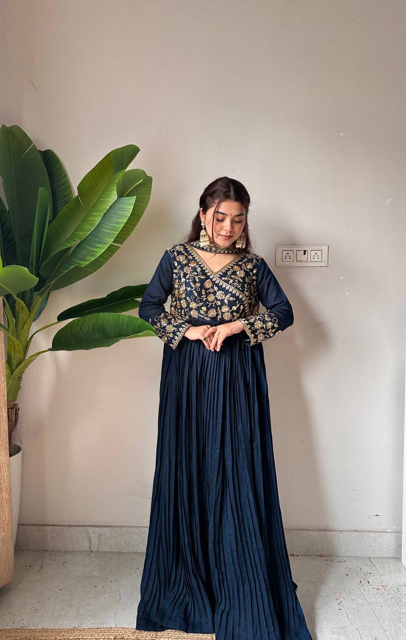 Dark Blue Anarkali Suit With Embroidery