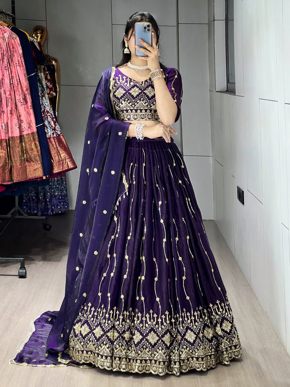 Beads Embroidery Fendy Satin Premium Lehenga Set With Dupatta