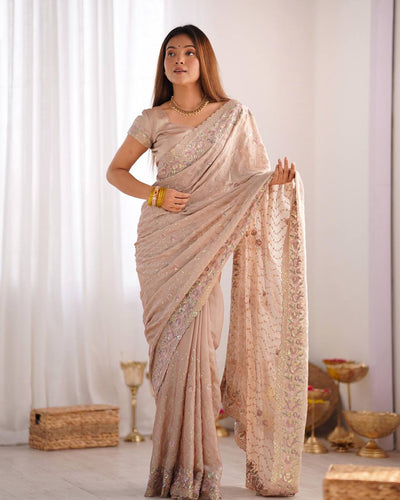 BEIGE DESIGNER SAREE WITH SEQUENCE AND EMBROIDERY WORK