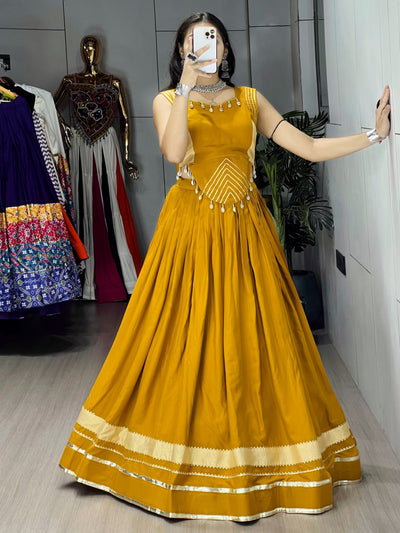 GOLDEN MUSTARD DESIGNER LEHENGA WITH GOTTA PATTI BORDER