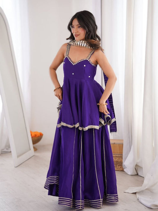 Royal Purple Plazo Set With Real Mirror Work