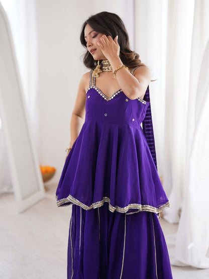 Royal Purple Plazo Set With Real Mirror Work