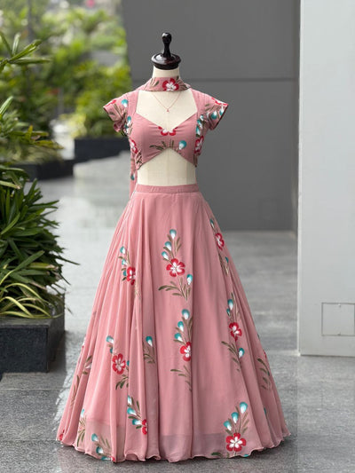 Pink Floral Printed Lehenga Choli With Dupatta