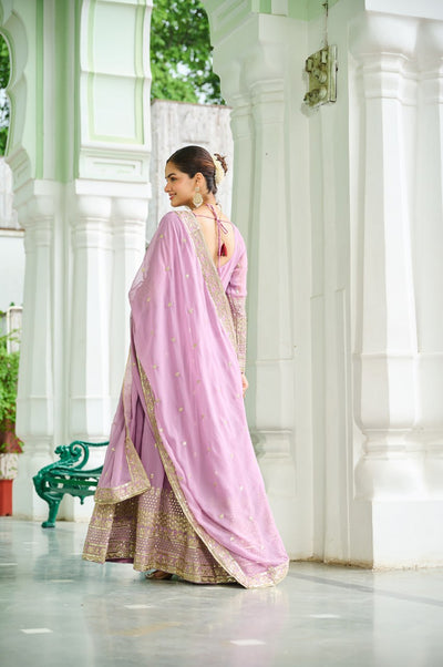 Lavender Georgette Anarkali Gown With Embroidery And Dupatta