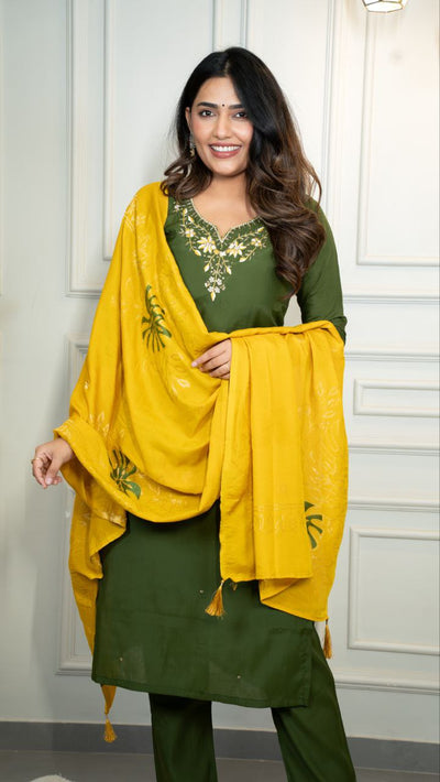 Elegance In Green Stunning Traditional Outfit With a Pop Of Yellow