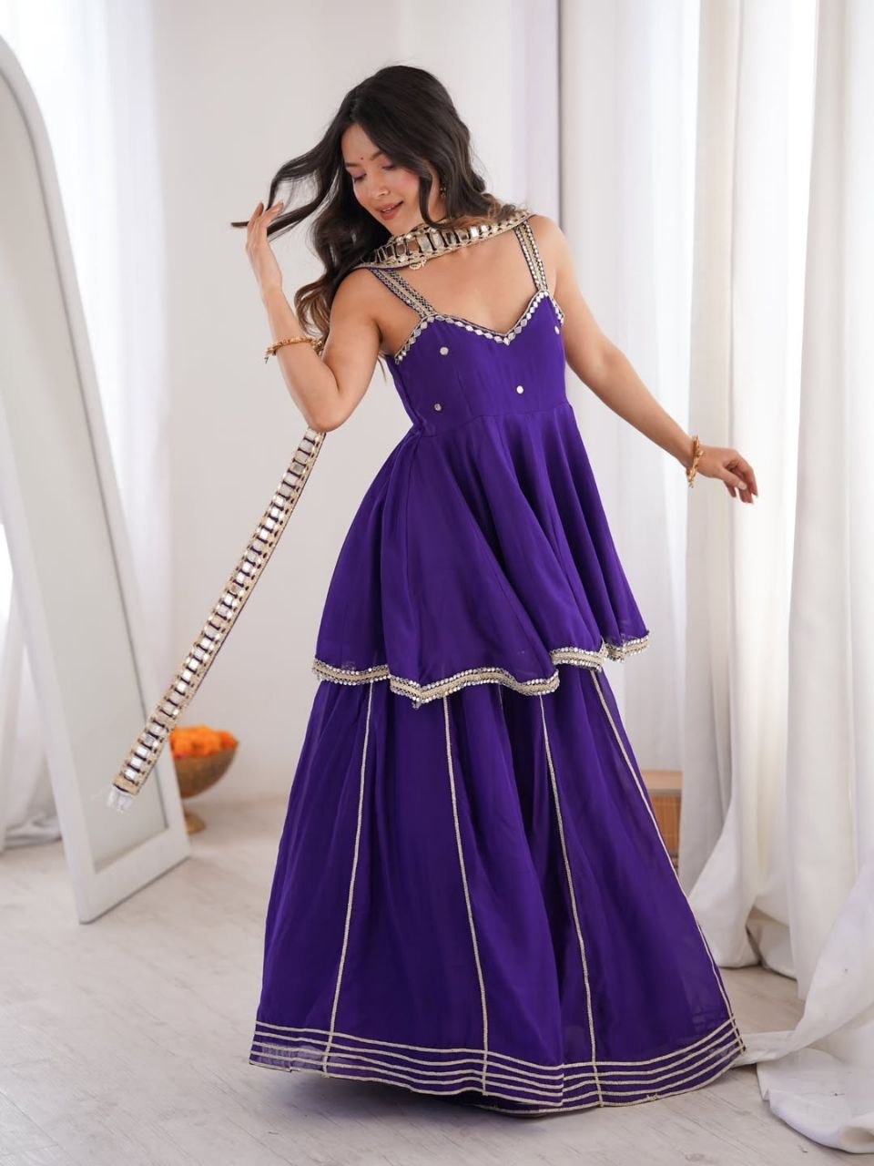 Royal Purple Plazo Set With Real Mirror Work
