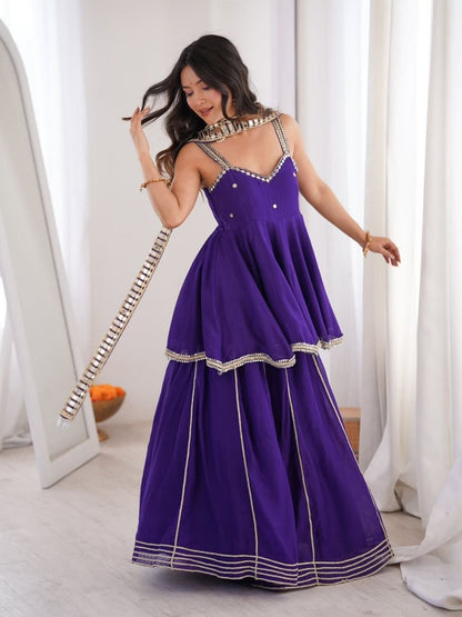 Royal Purple Plazo Set With Real Mirror Work
