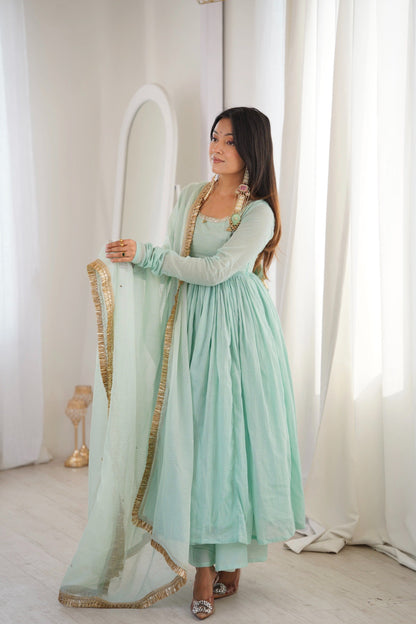 Mint Green Flared Anarkali Suit Set With Dupatta – Festive Ethnic Wear