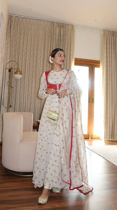 Elegant  Anarkali With Red Accents