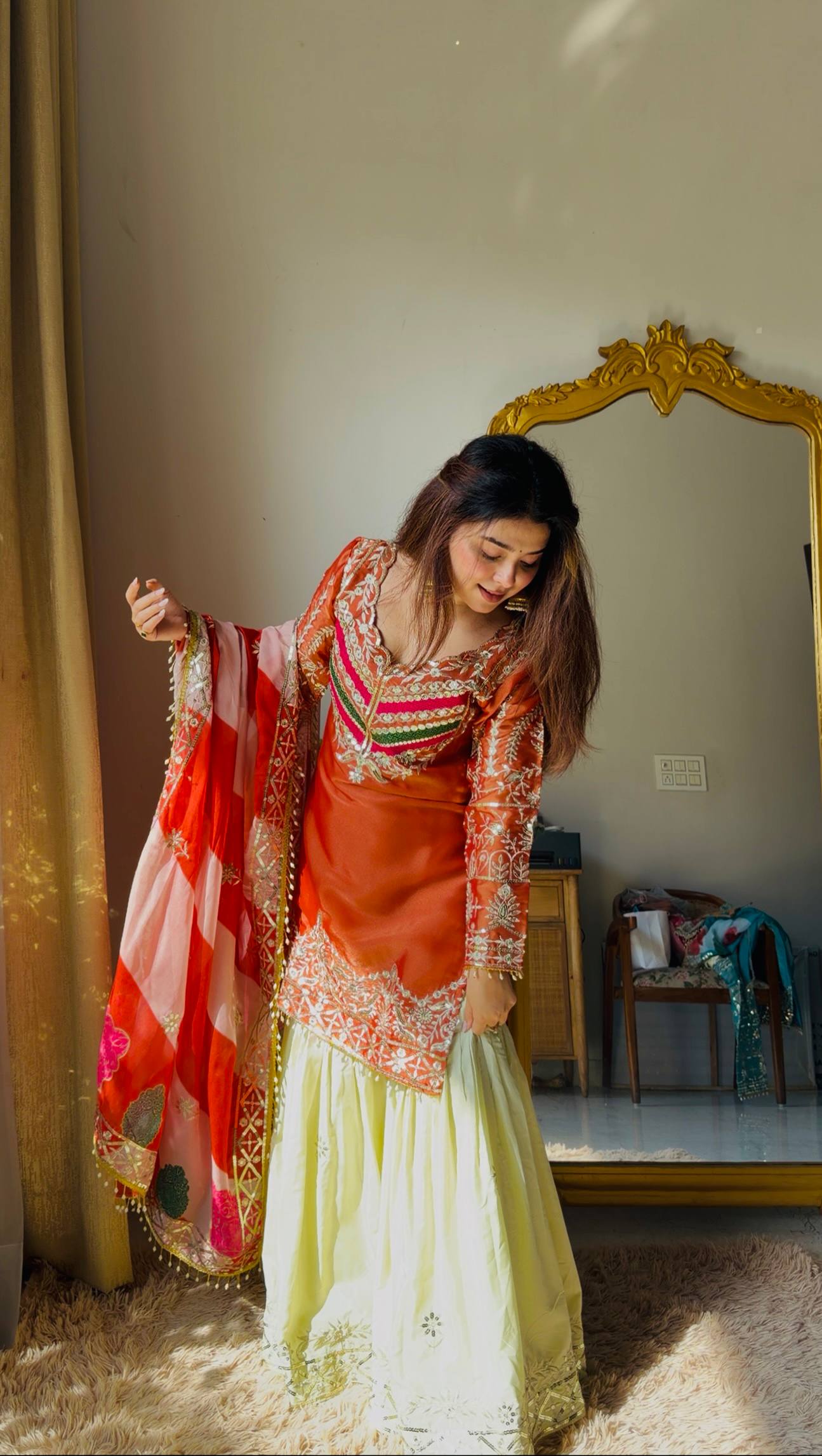 Embroidered Kurta Sharara Set With Printed Tassel Dupatta