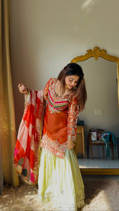 Embroidered Kurta Sharara Set With Printed Tassel Dupatta
