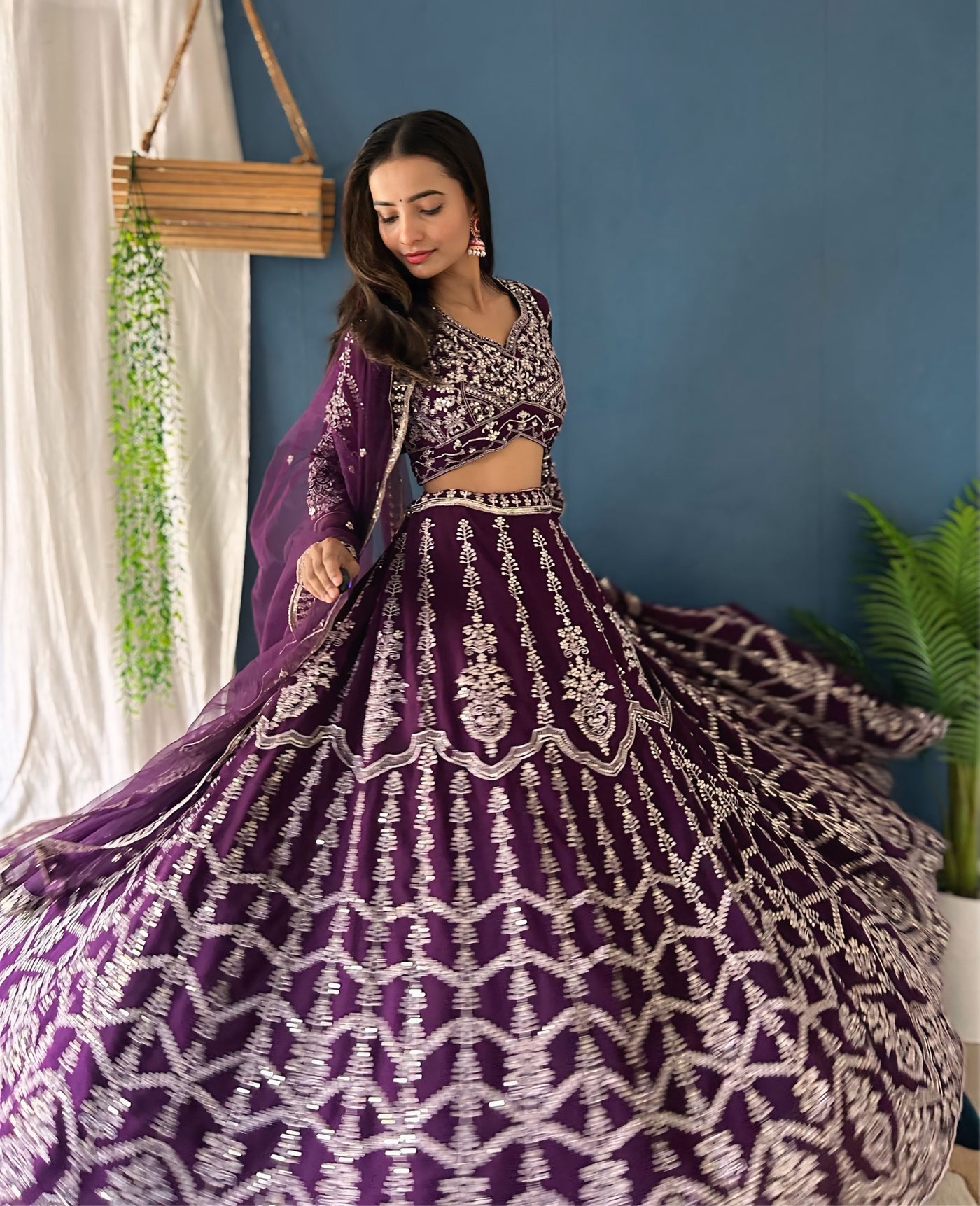 Purple Embroidery Lehenga Choli With Dupatta