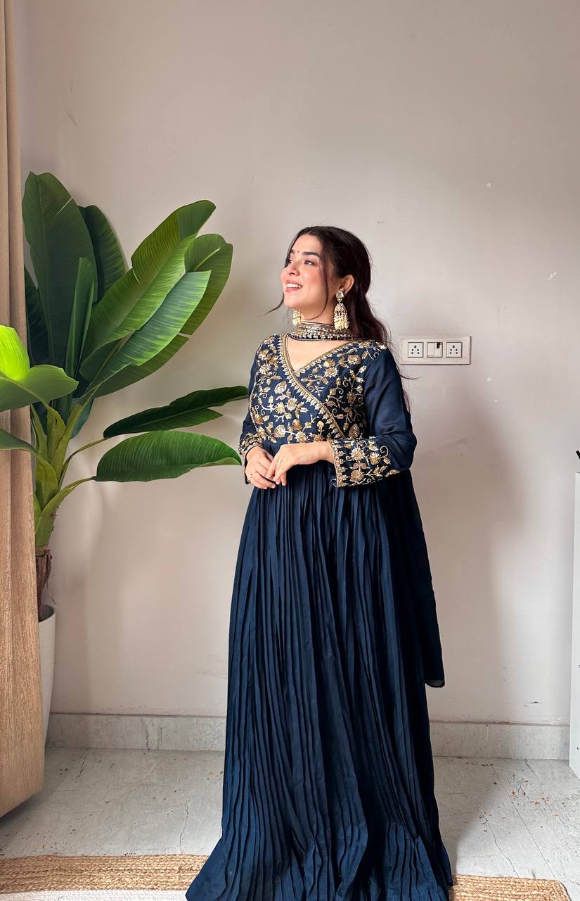 Dark Blue Anarkali Suit With Embroidery