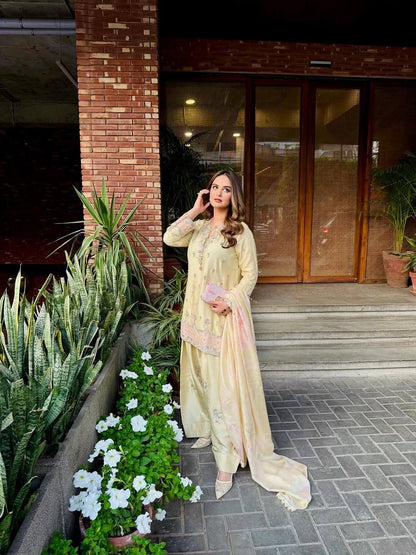 Embroidered Farshi Salwar Suit With Tassel Neckline And Dupatta