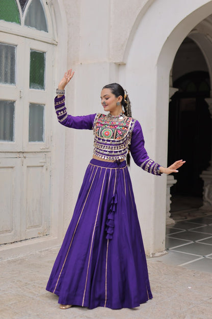 Designer Lehenga With Kutchi Gamthi Embroidered Blouse And Mirror Work