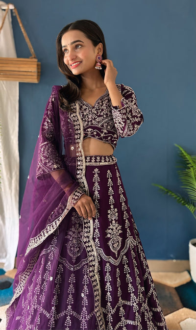Purple Embroidery Lehenga Choli With Dupatta