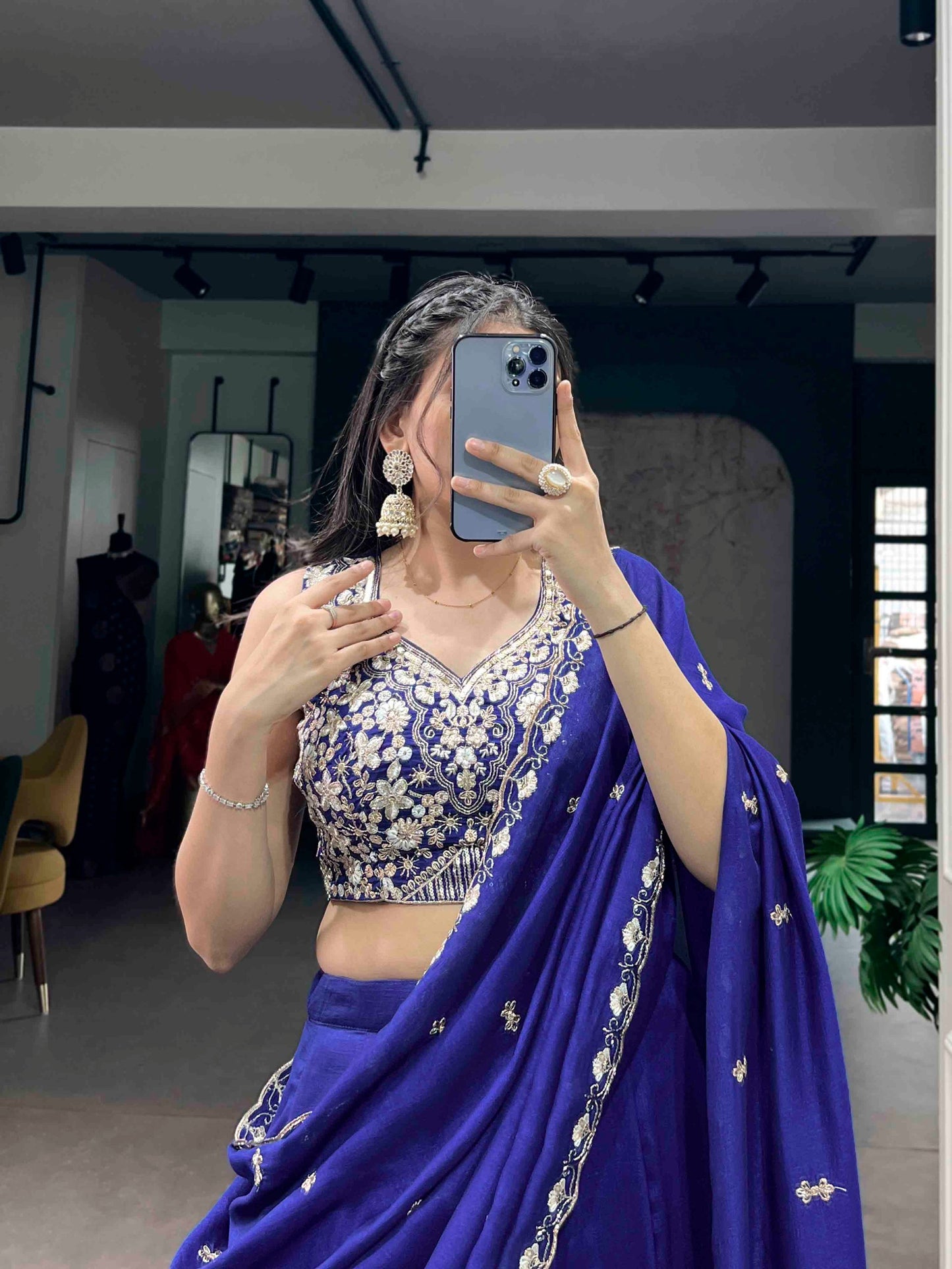 Royal Blue Silk Lehenga Choli with Intricate Silver Embroidery And Elegant Dupatta