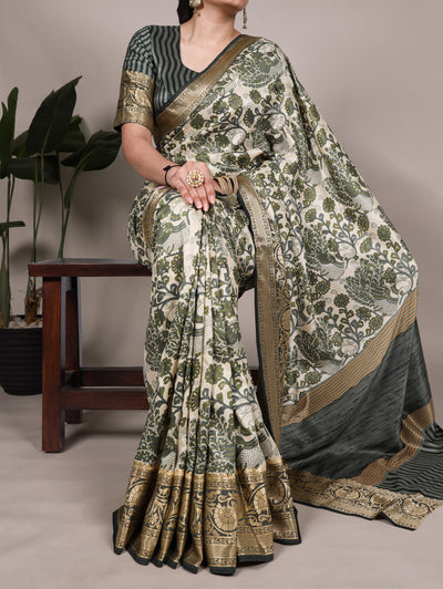 Floral Weaving Silk Saree with Rich Zari Border