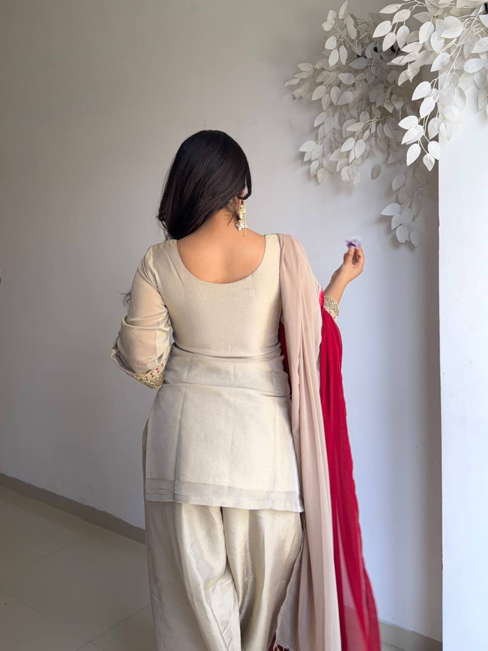 Farshi Salwar Suit With Red  And Dual-Tone Dupatta
