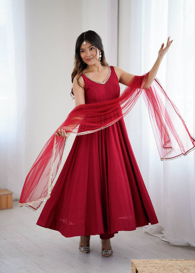 Elegant Flared Anarkali Gown With Dupatta