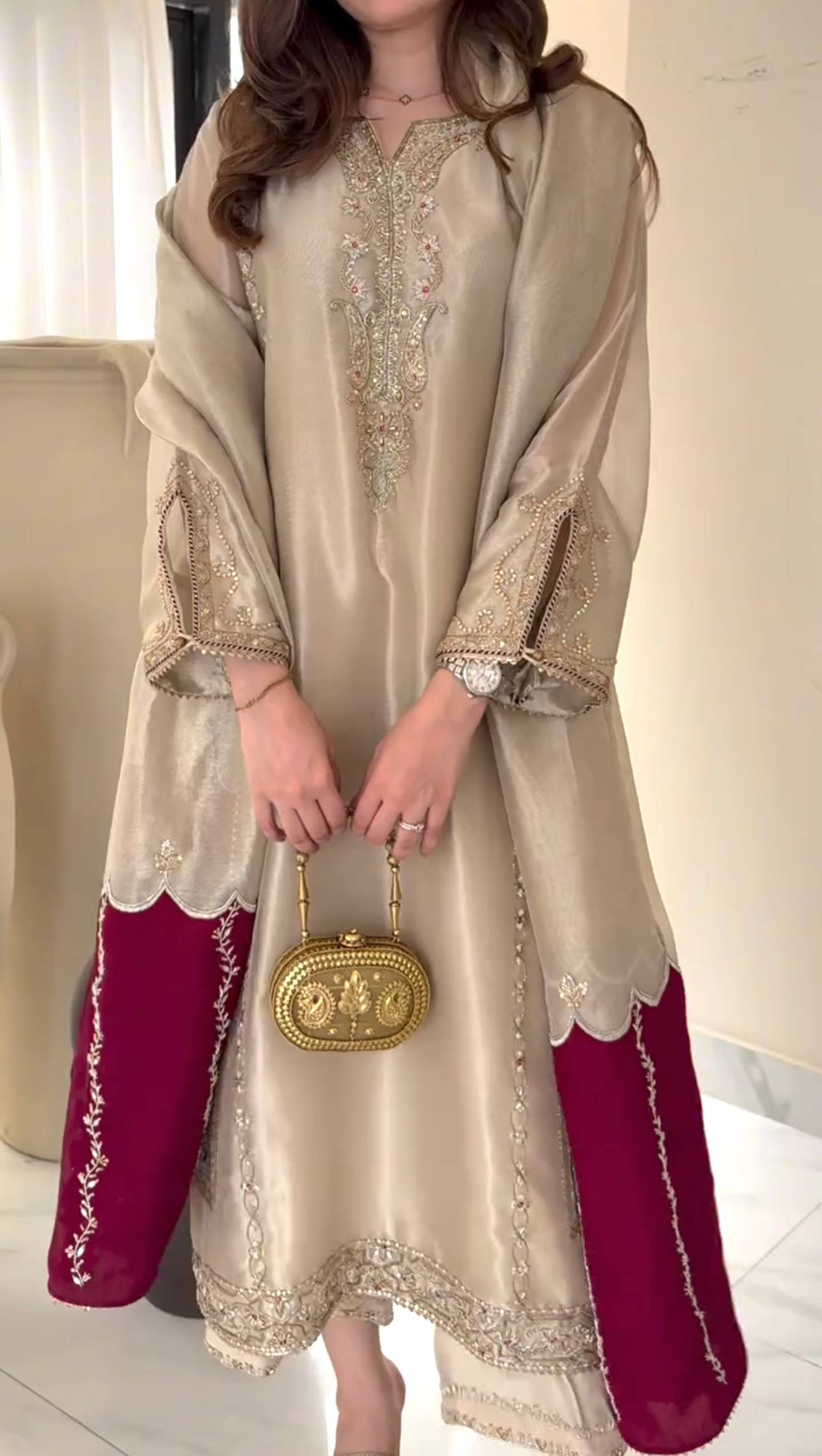 Embroidery Kurti With Plazzo And Dupatta