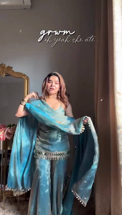 Sharara Suit With Gold Embroidery And Mirror Work