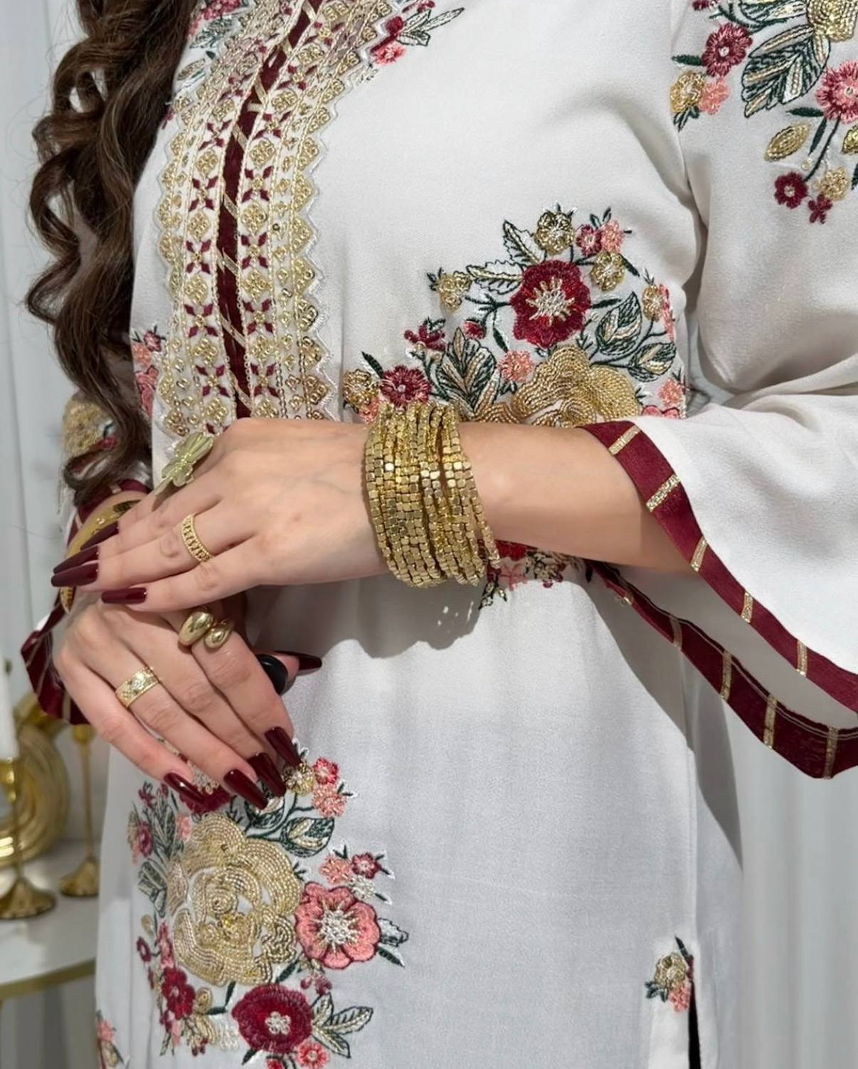 Floral Embroidered Kurti With Maroon Printed Palazzo Pants