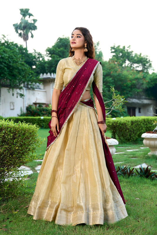 Kanchipuram  Lehenga Set With Contrast Dupatta And Blouse