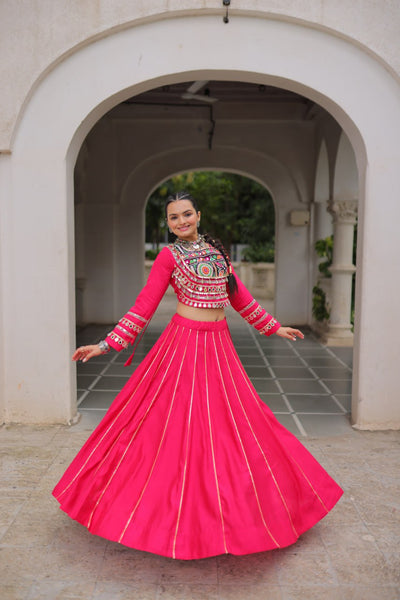 Designer Lehenga With Kutchi Gamthi Embroidered Blouse And Mirror Work