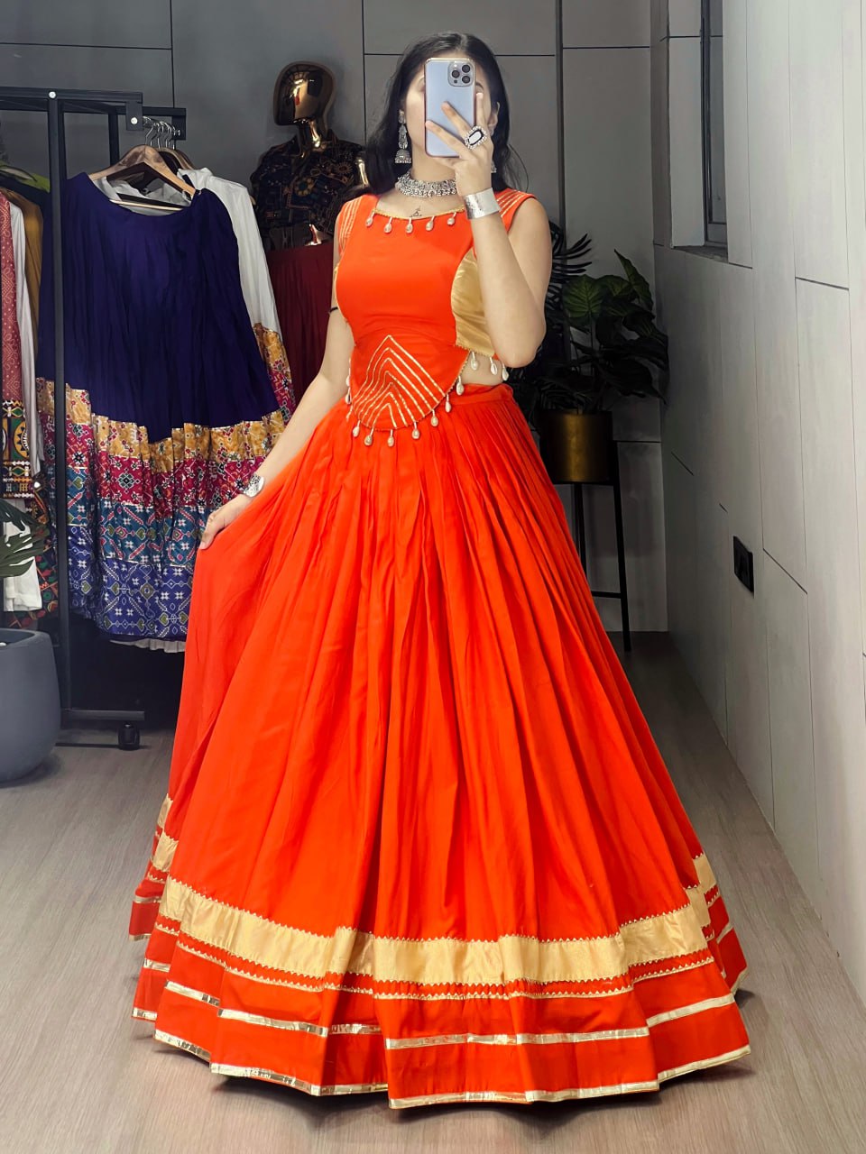 RADIANT ORANGE ETHNIC LEHENGA WITH GOLDEN ACCENTS