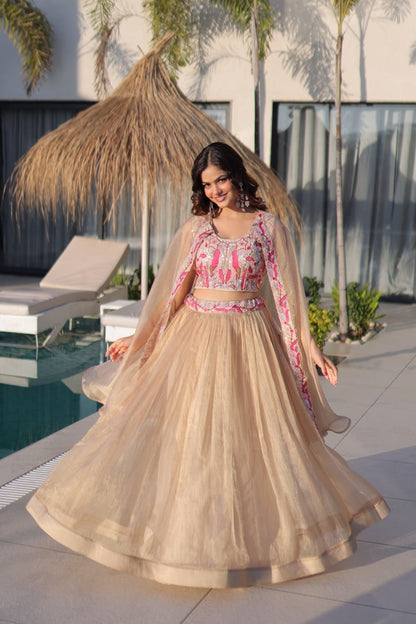 Dusty Pink Sequined Embroidered Lehenga Set With Beads Work Blouse